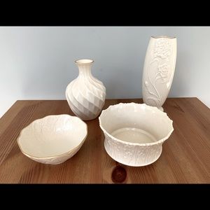 Set of Lenox bowls and vases. Excellent condition.